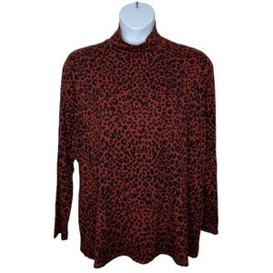 Ava & Viv Size 2X Top Animal Print Long Sleeve Mock Neck Rust Black Leopard